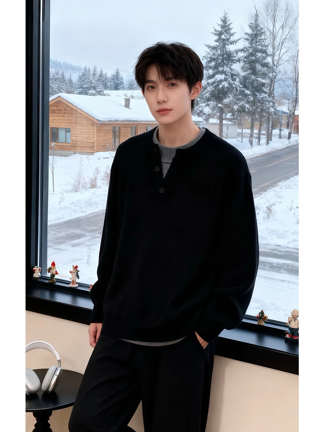 

Мужская трикотажная кофта Bla V-Ne с воротником хенли, базовый слой, осенне-зимняя, CleanFit, свободный крой, молодежная модная внутренняя одежда