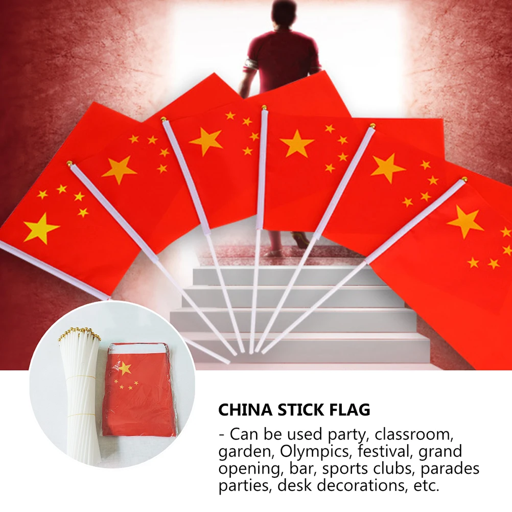 

Mini Handheld Polyester Stick China Portable Lightweight for Party Decorations Cheering International Events