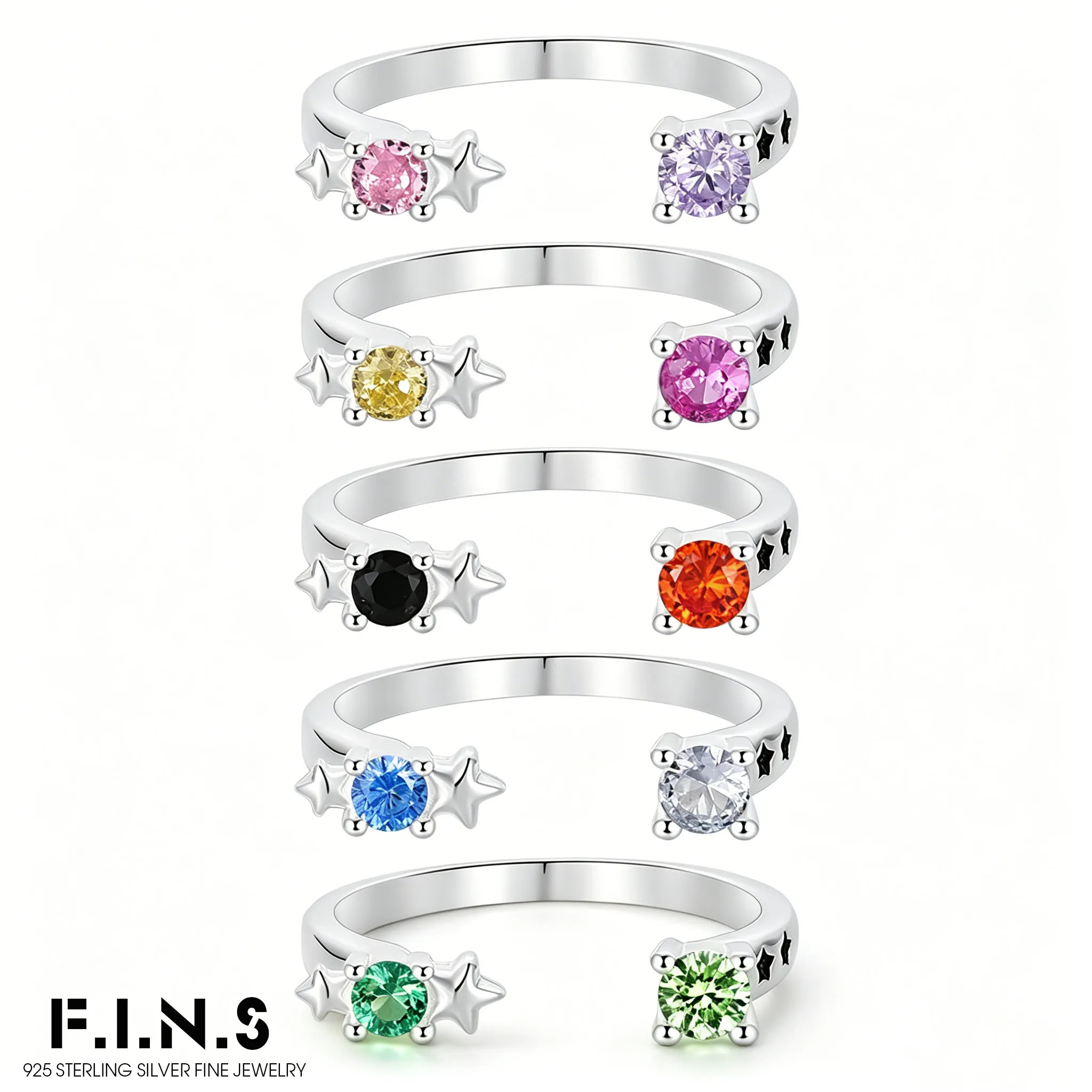 

F.I.N.S Original Asymmetrical Zircon S925 Sterling Silver Ring For Women Minimalist Colored Zirconia Star Open Finger Jewelry