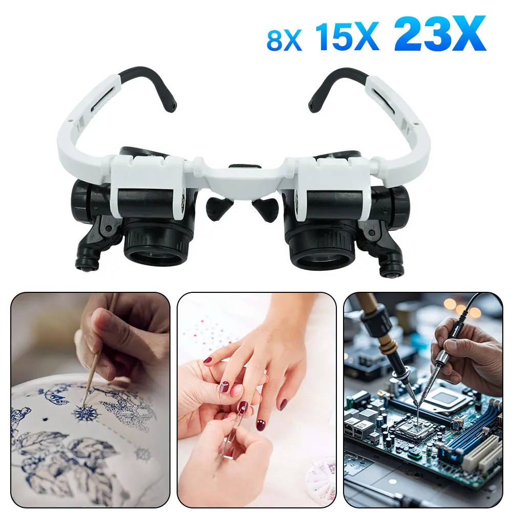 Head-Mounted Magnifier LED Adjustable Headband Loupe Lens Magnifying Head Eye Glasses 23X 15X 8X 2X for Watch Jeweler Repair