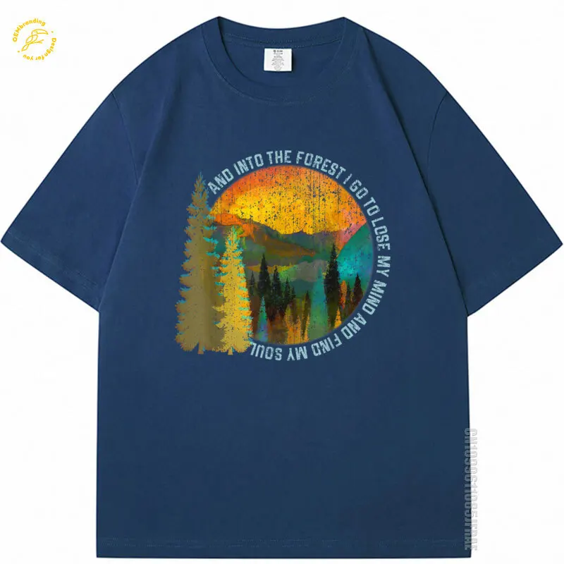 

Into The Forest I Go Hikin Tee Shirt Nature Lover Campin Gift Oversized T-Shirt Crew Neck Men Clothes Cotton TShirt Short Sleeve
