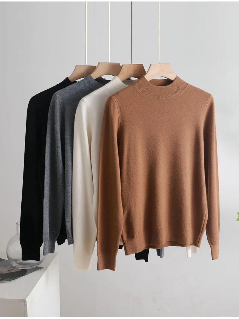 autumn winter Basic Slim soft solid color half turtleneck Sweater Pullover Women Casual Long Sleeve chic bottom knitted Jumper