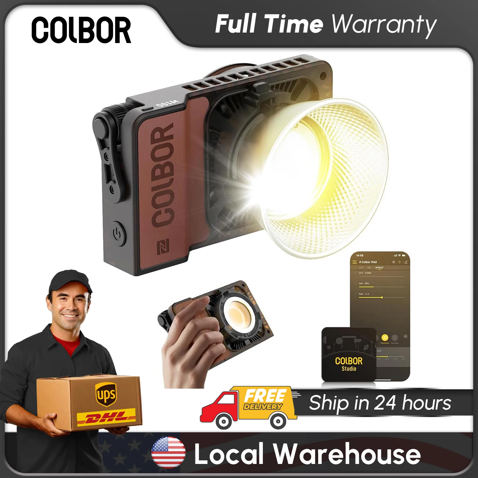 

COLBOR Video Light W100 100W 2700K-6500K Bi-Color Pocket Continuous Output Lighting LED Screen 3 Powering Options APP Control