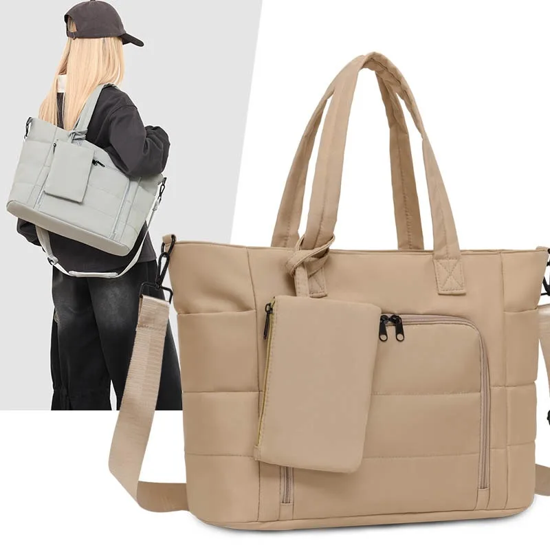 

2025 New Simple Commuter Tote Bag Single Shoulder Bag Large Capacity Lightweight Waterproof Oxford Cloth Handheld Women Down Bag