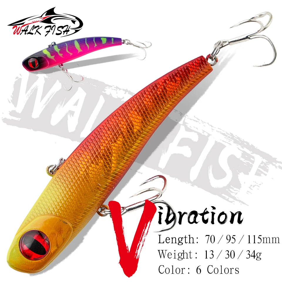 WALK FISH 1PCS Sinking VIB Lure 13g 30g 34g New Ice Fishing lure Winter Artificial Swimbait Fishing Rattlin Bait Japan Hook