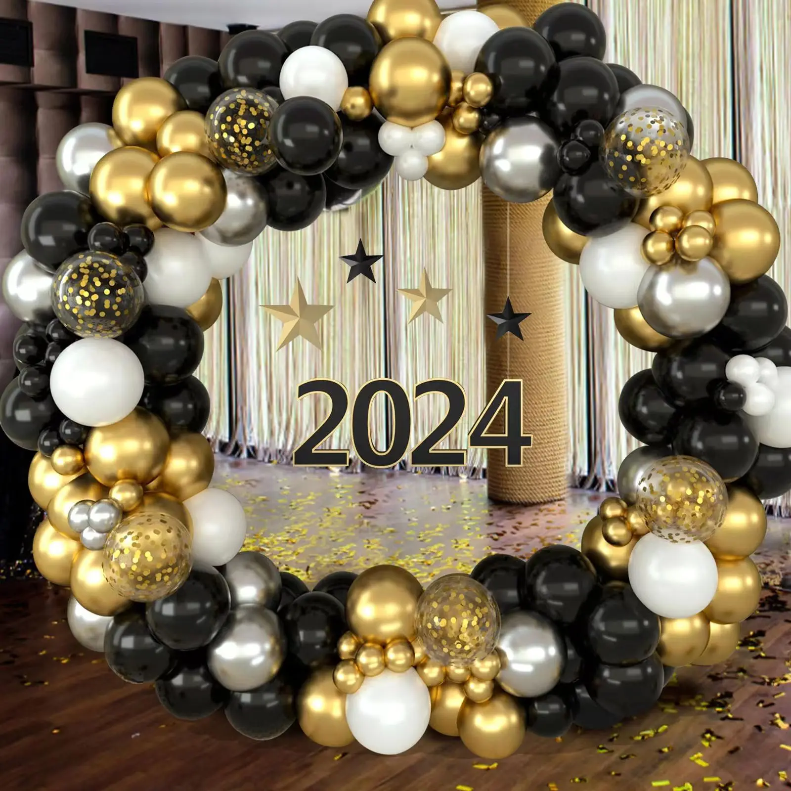 Black White Gold Silver Metallic Confetti Balloon Garland Arch Kit Kids Birthday Party Baby Shower Wedding New Year Decoration
