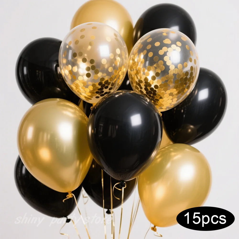 15/30/50 Stück 12 Zoll Schwarz-Gold Glitzer-Ballons Braut-Party Junggesellinnenabschied Ballon-Set Geburtstagsfeier Hochzeitsdekoration