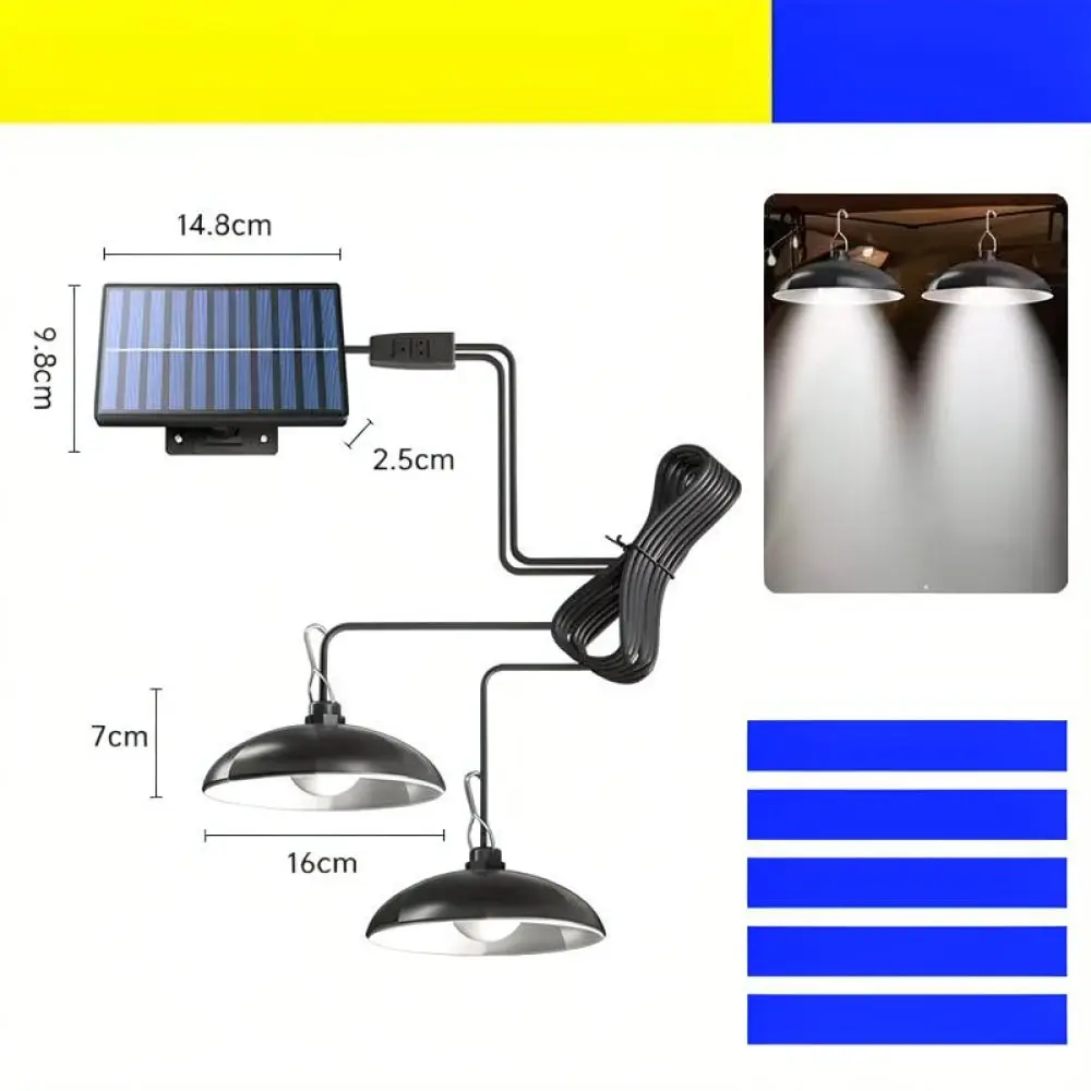 Outdoor Solar Powered Split Hanging Light Dual Head LED Lamp For Backyard Terrace Shed Camping Tent Illumination Fixture