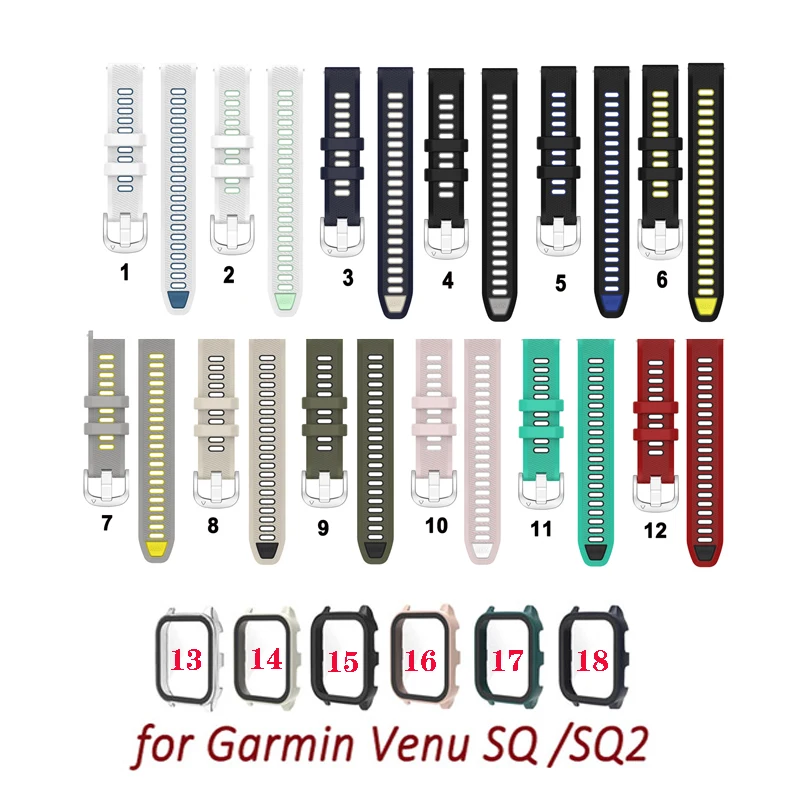 For Garmin Venu Sq 2 Tempered Glass Screen Protector Case Silicone Strap Smart Watch Replacement Accessories