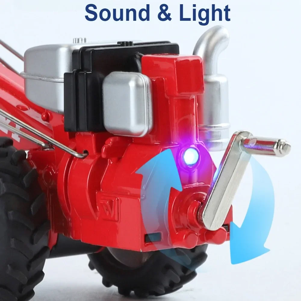 Modelo de Tractor ambulante 1:16, coche de juguete de Metal fundido a presión, manivela de mano, luz de sonido, adornos coleccionables Retro, juguetes, regalos para vehículos para niños