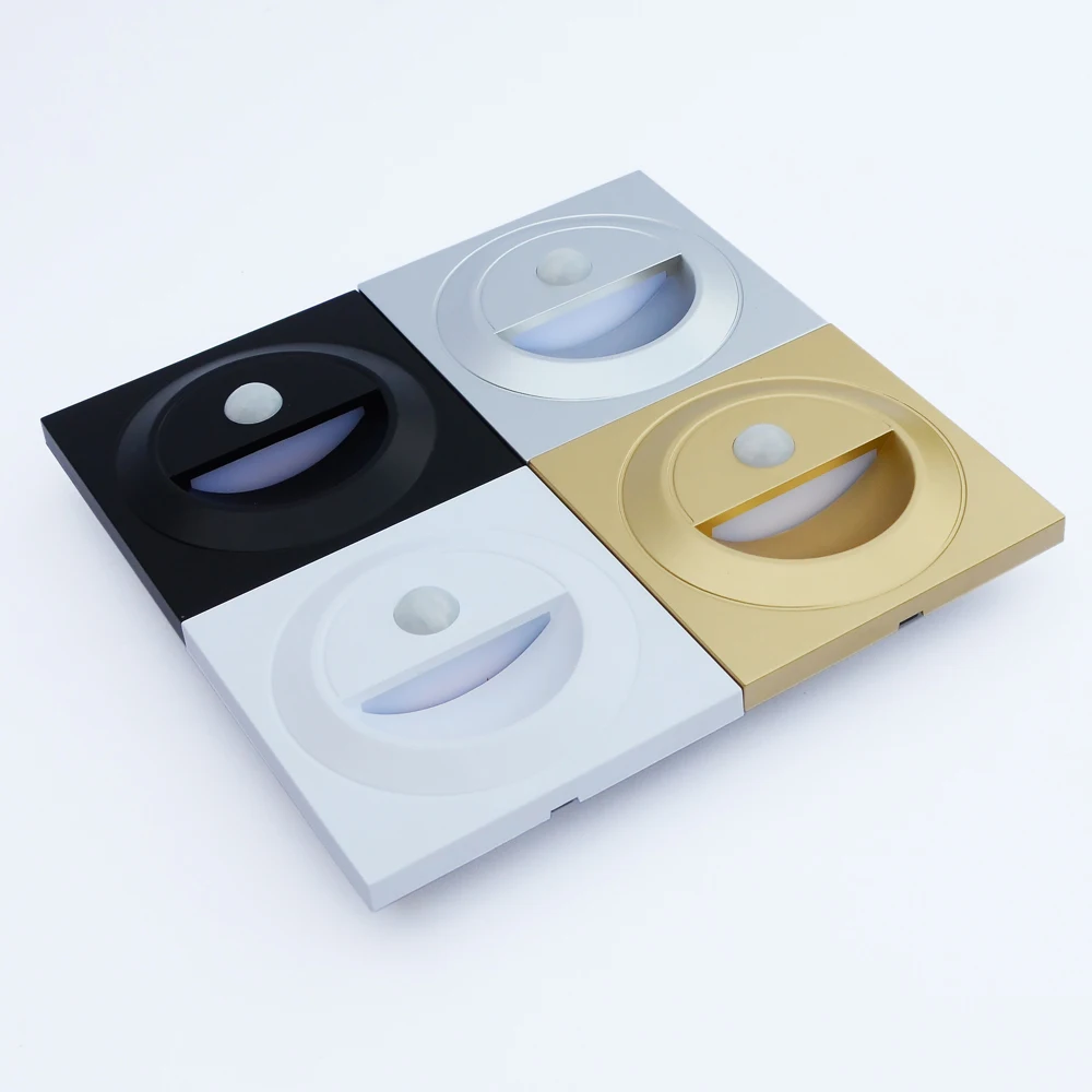 사각 벽 조명 PIR 모션 센서 LED 계단 램프, 실내 계단 사다리, 계단 복도, 홈 스콘스 조명, 원형 1.5W