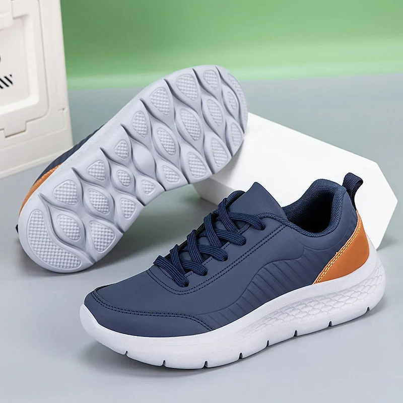 

Men Sports Shoes Leather Breathable Adult Running Shoes Soft Comfort Leisure Walking Shoes for Middle-Aged Elderly People