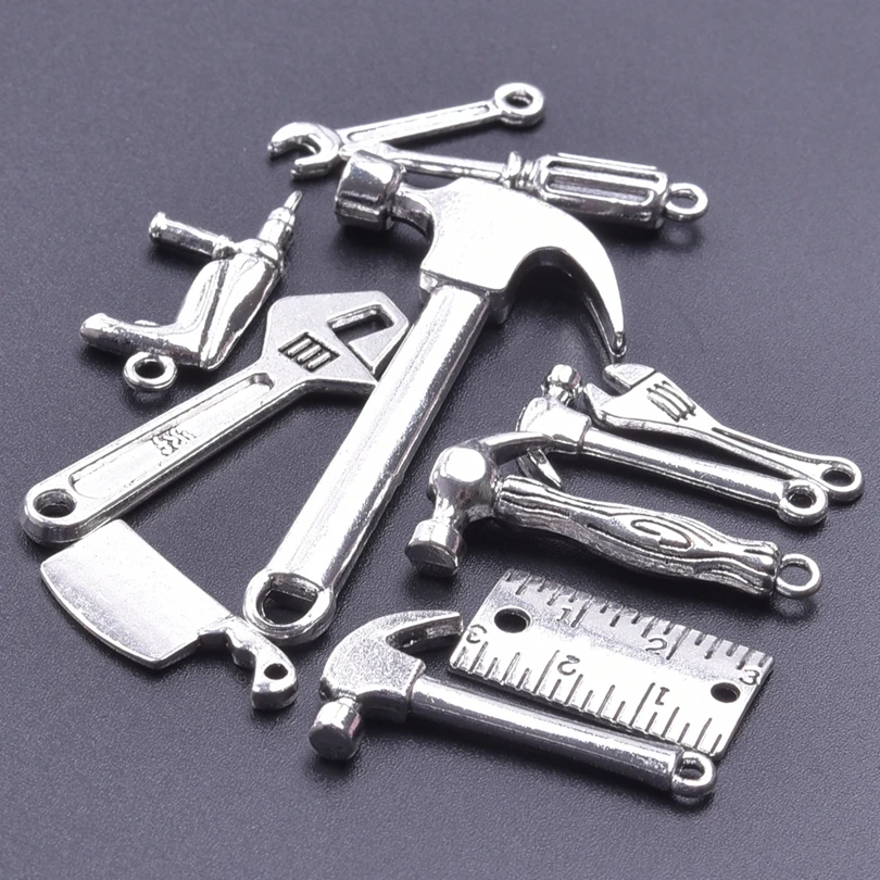 50-65pcs Metal Repair Tool Hammer Wrench Pliers Bottle Opener Charms For Jewelry Making Supplies Pendant Accessories Wholesale