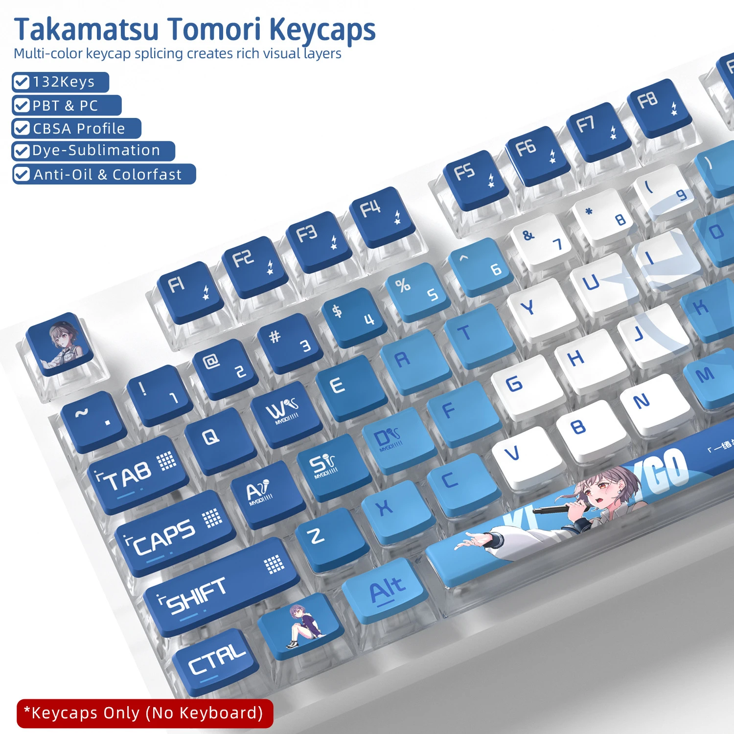 Takamatsu Tomori Four-Sided Backlight Keycaps 132 Keys PBT+PC Material CBSA Profile For MX Switch Mechanical Keyboard Keycaps