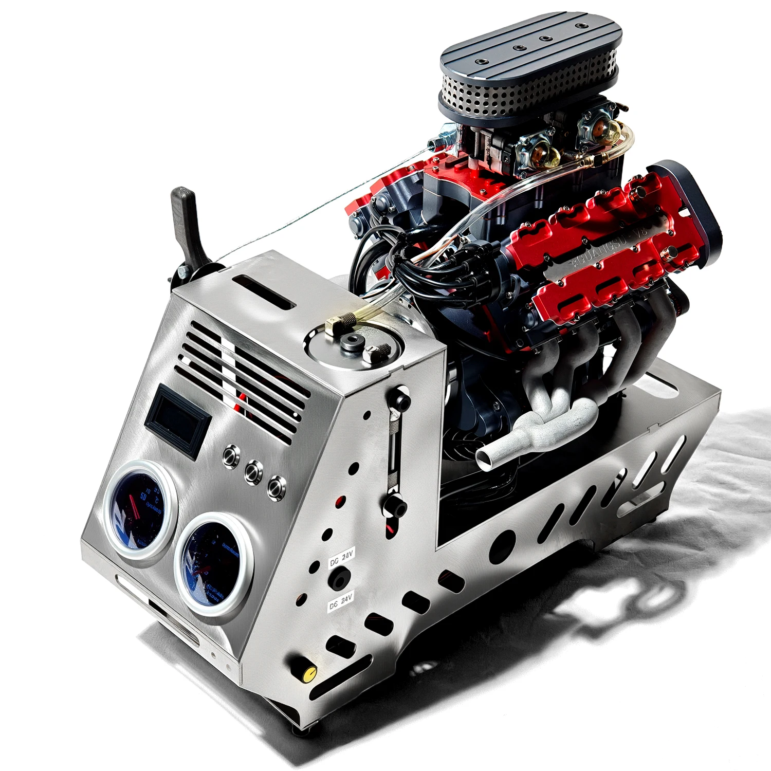 GS-V8 8-Cylinder 78cc Four-Stroke Gas Version Engine Model with Air Cooled Starter Kit Metal Base Internal Combustion Engine