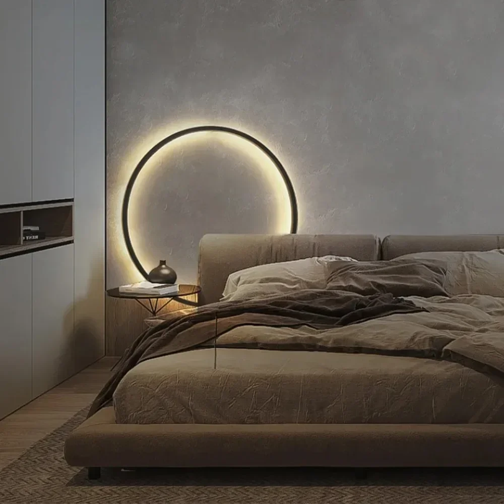 Modern LED Wall Lamp Decoration Bedroom Living Room Home Nordic Design Indoor Circular Ring USB Plug Black Wall Lamp Fixtur