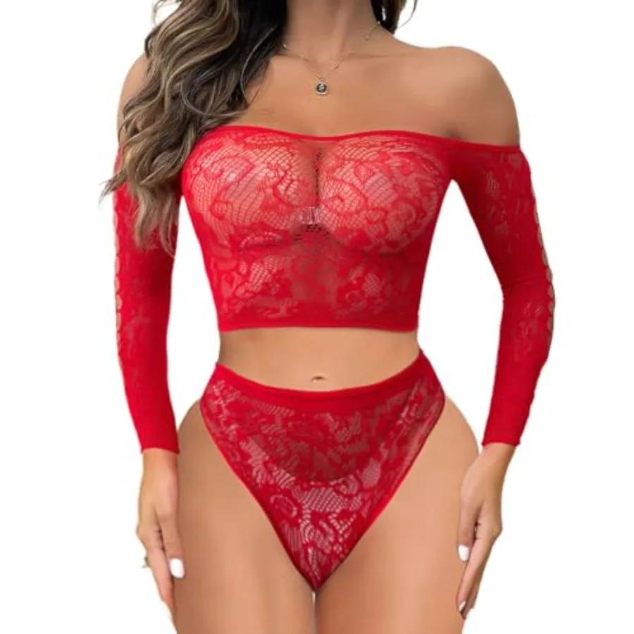 

Buitifo Womens Lingerie Set Fishnet BabyDoll Bodysuit Two Pcs Nightwear
