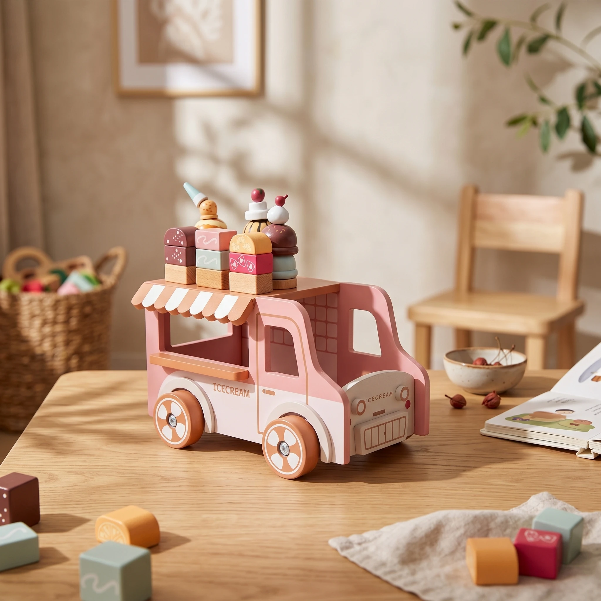 camion-de-helados-de-madera-rosa-y-blanco-con-toldo-a-rayas-y-detalles-de-ruedas-naranjas-para-juego-de-roles-y-exhibicion
