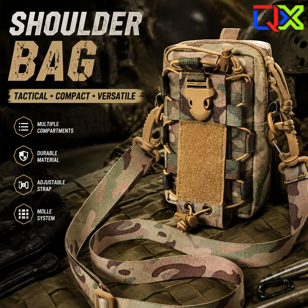 QX Molle EDC Belt Pouch Outdoor Water Bottle Holder Tactical Waist Pack Phone Bag Camping Hiking Hunting Sports Organizer Gear
