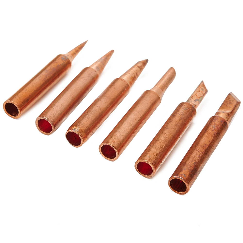 Premium Copper Solder Iron Tips Set 6pcs High Strength & Hardness Easy to Tin Suitable for Lower Temperature Soldering