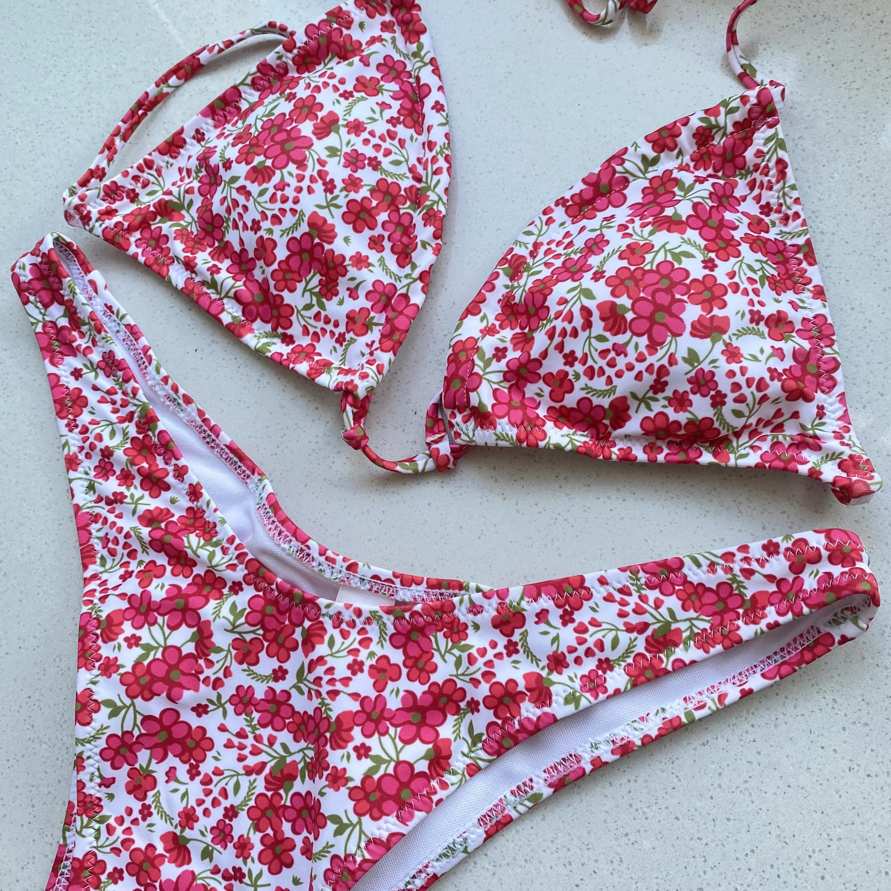 Conjunto de biquíni floral sexy feminino micro, maiô de cintura alta, maiô bandagem feminino, moda banho brasileira, verão