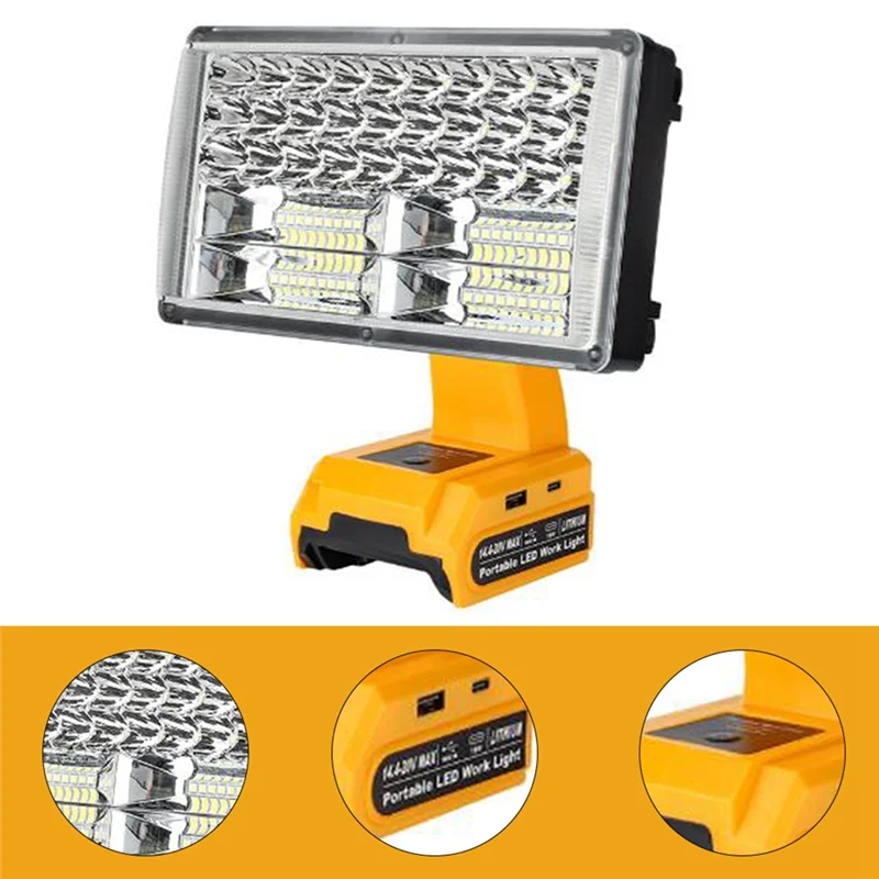FAAJ-For 14.4-20V Batteries LED Work Light 30W 3300LM Flashlight LED Flood Light Cordless Handheld Spotlight For Car Repa
