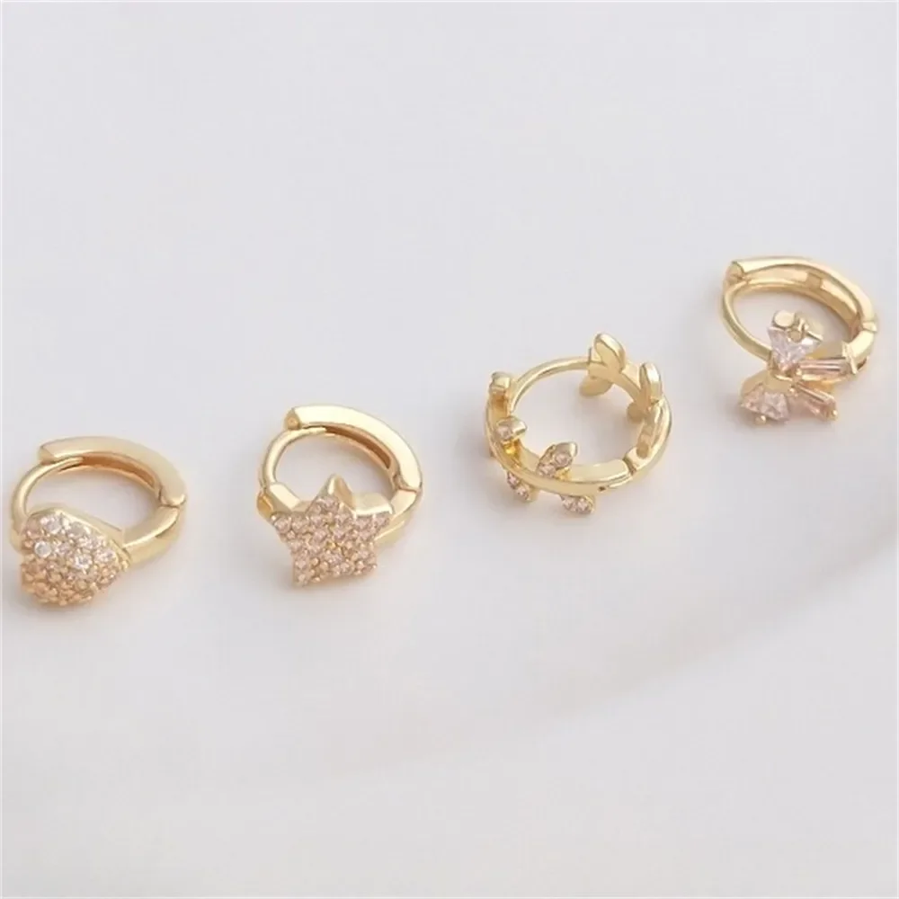 14K Gold Package Micro Inlaid Zircon Tree Branches Peach Heart Pentagonal Star Bow Earrings Fashionable Light Luxury Earrings