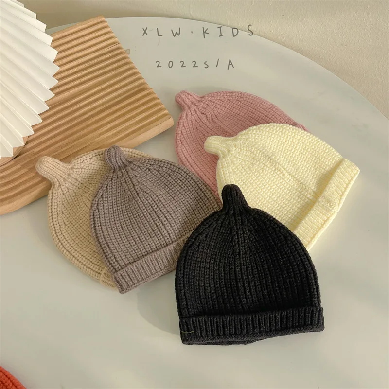 Korean Fashion Outdoor Warm Baby Bonnet Beanies Hats Candy Color Wool Caps Turban for Kids Children Girls Boys Accessories