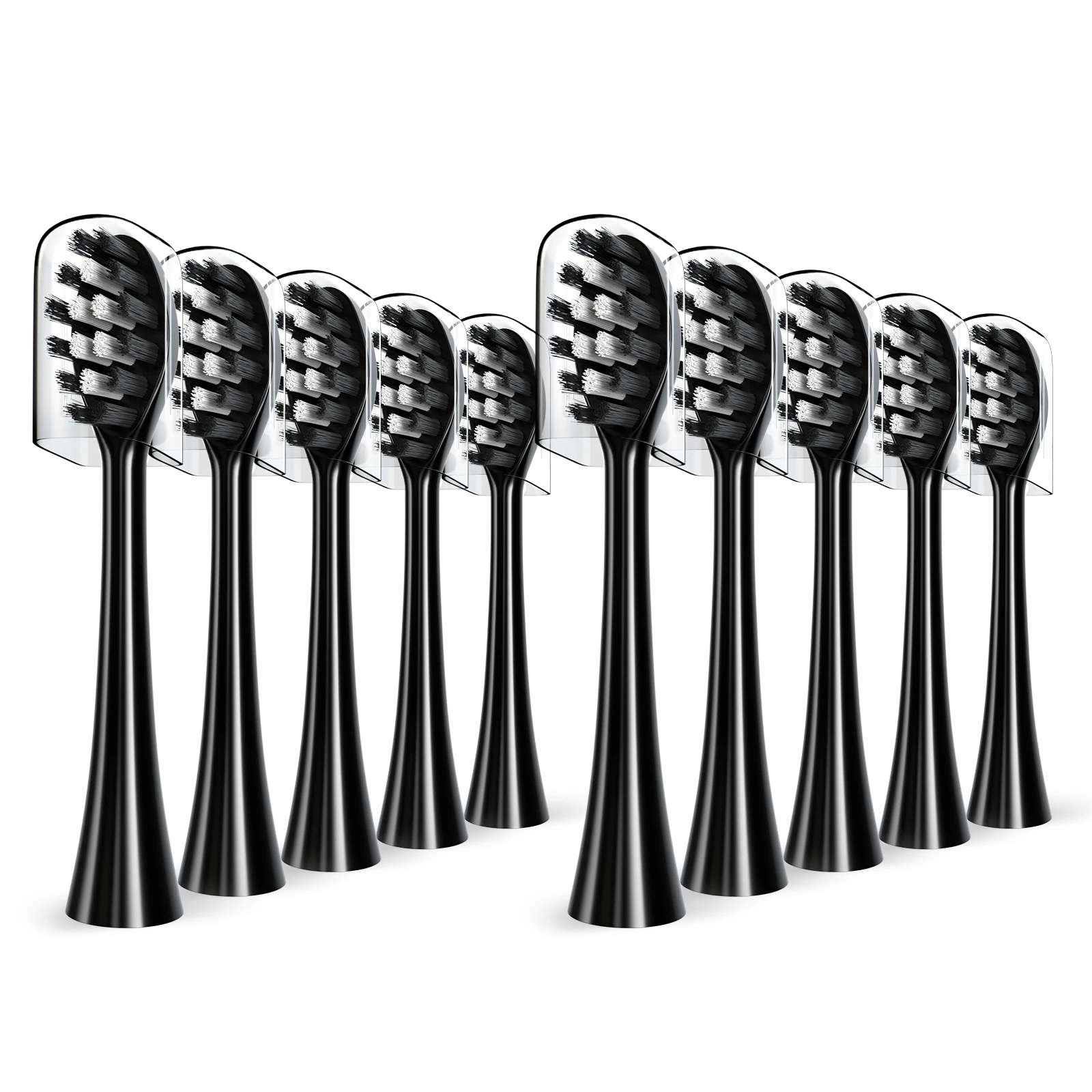 Replacement Toothbrush Heads Compatible with Gleem Electric Toothbrush, W Shape Design Planted with Nylon Bristle Black ,10 Pack