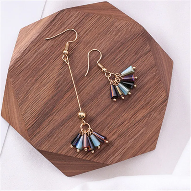 Asymmetrical Tassel Earrings Exquisite Crystal Earrings Women Fashion Korean Temperament Earring Long Personality Ear Jewelry