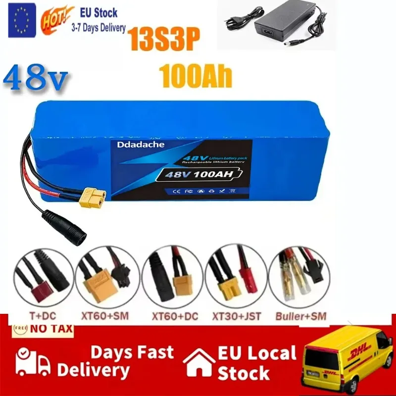 Batteria al Litio-Ione 48V 13S3P 100Ah 2000W con BMS - Una Soluzione di Alimentazione Eccellente per Monopattini Elettrici 54.6V, Caricabatterie Incluso