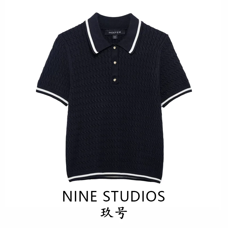 

NINE ZAR Women's Knitted irt ort Sve Eight-strand Braid Ne Design Slim Fit Polyester Fiber Regular Length