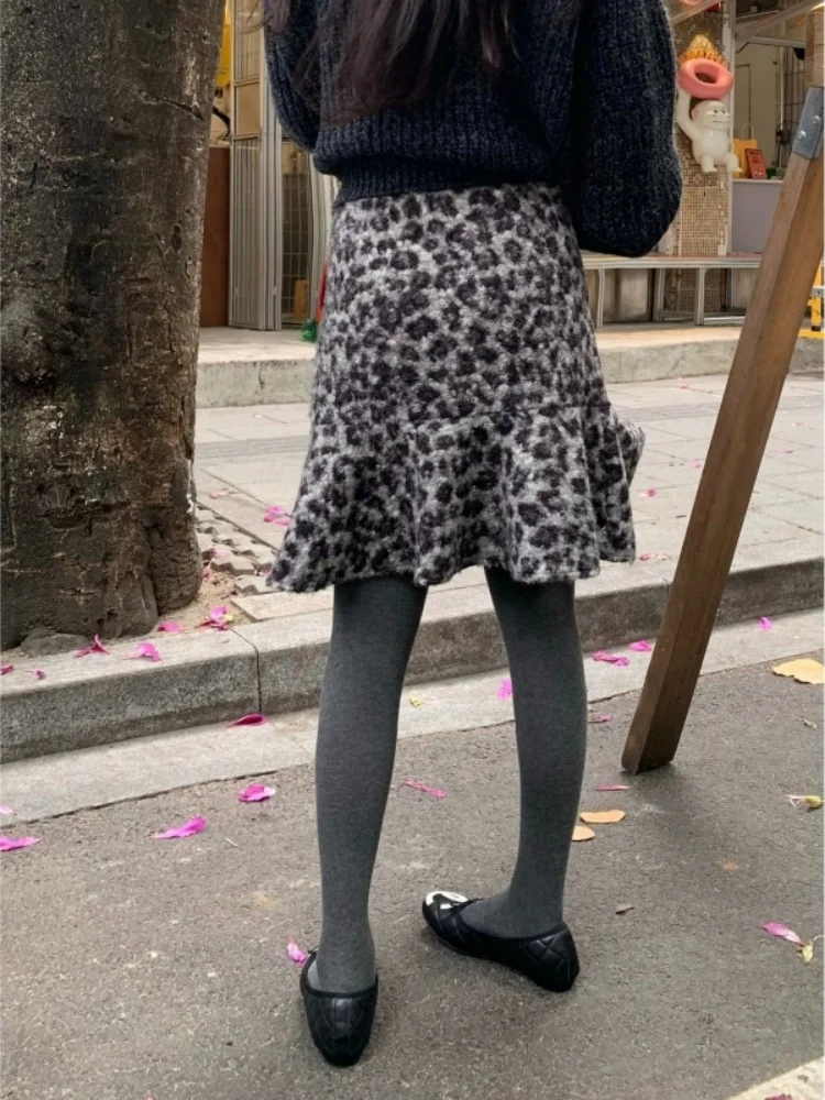 

Slimming High Waist f Body Leopard Print Skirt Trendy ort Skirt for Young Women Commute Sle Casual Loose Fit Winter New