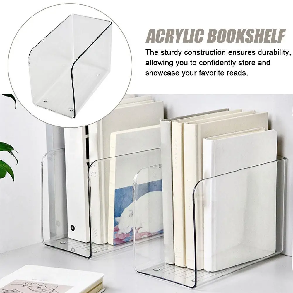 

Acrylic Transparent Bookshelf Stand Desktop Bookends Holder Storage Books Fixed File Holder File Organizer Shelf Desktop A4G9