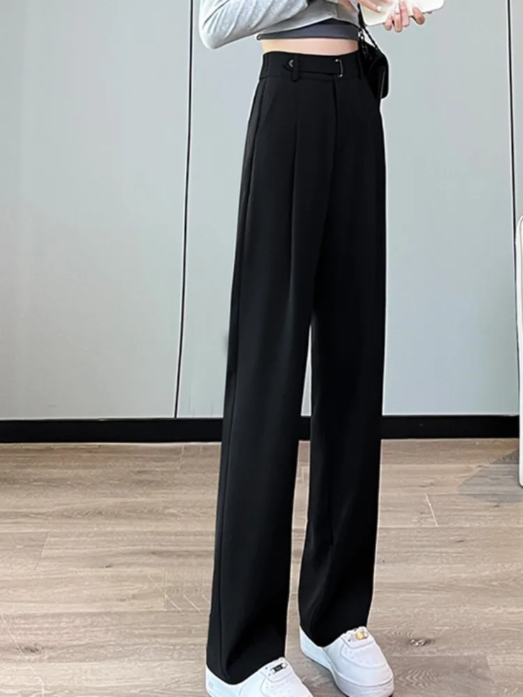 Imagem -06 - Terno de Cintura Alta Branco Perna Larga Calça Feminina Completa Primavera Verão Feminino Botão Elegante Minimalismo Reta Solta Calças 2023 Novo