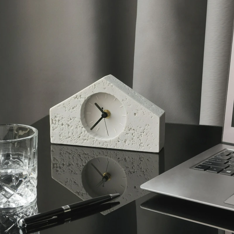 Wabi Sabi Sandstone Travertine Desk Clock Original Silent Table Timepiece for Showroom TV Cabinet Minimalist Decor Gift