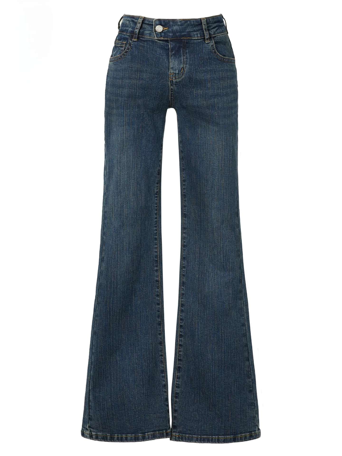 

Женские расклешенные джинсовые джинсы с низкой талией, широкие брюки, эластичные четырехсторонние брюки в Корейском стиле, осеннее новое поступление, цвет синего цвета