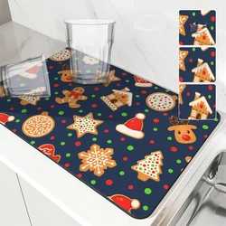 Large Kitchen Absorbent Mat Gingerbread Man Antiskid Draining Coffee Dish Drying Mat Quick  Bathroom Drain Pad Tableware Mat