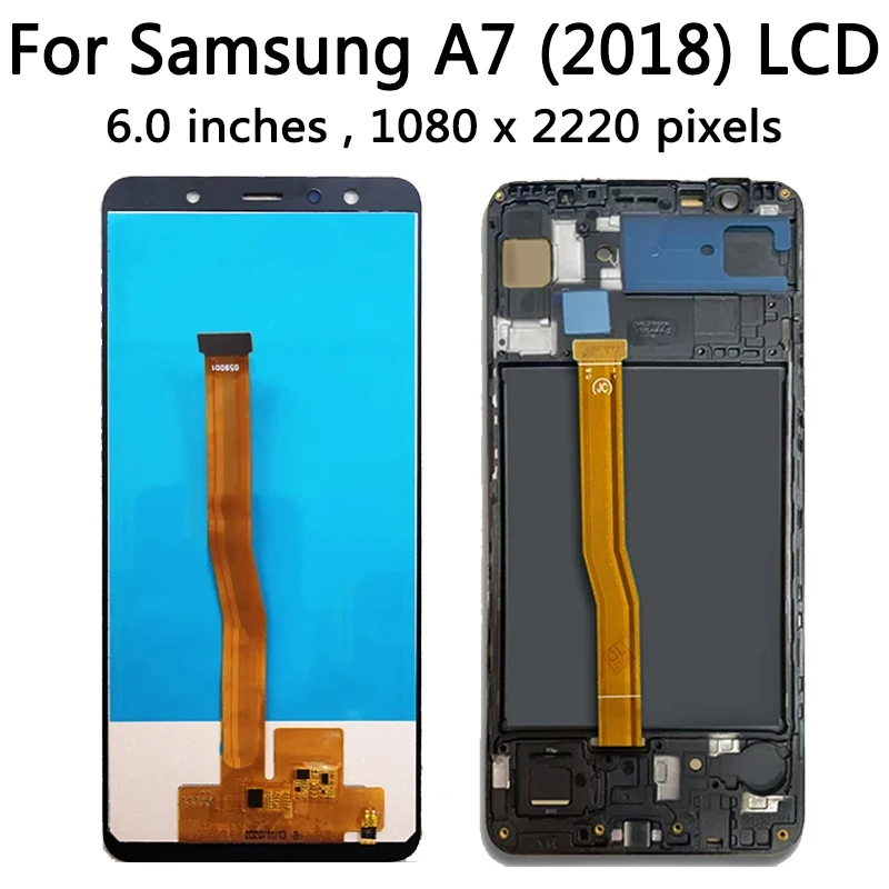 100%Test  A750 Display For Samsung A7 2018 A750 Display With Frame SM-A750F A750FN Touch Screen Digitizer Replacement Parts