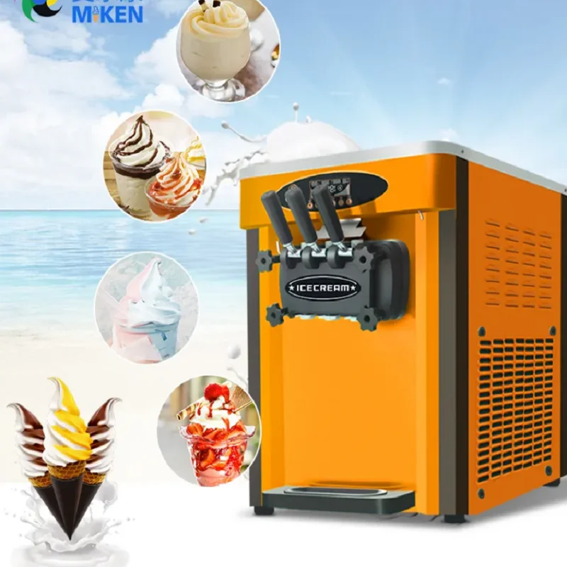 Desktop Soft Ice Cream Machine Stainless Steel Freezer Ice Cream Makers Vending Machine English Operating System