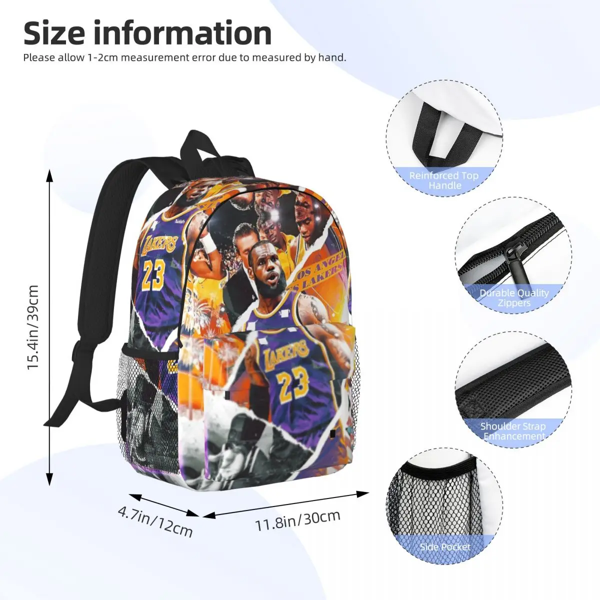 LeBron-King-James New Fashionable Pattern School Bag Print Lightweight Backpack 15inch