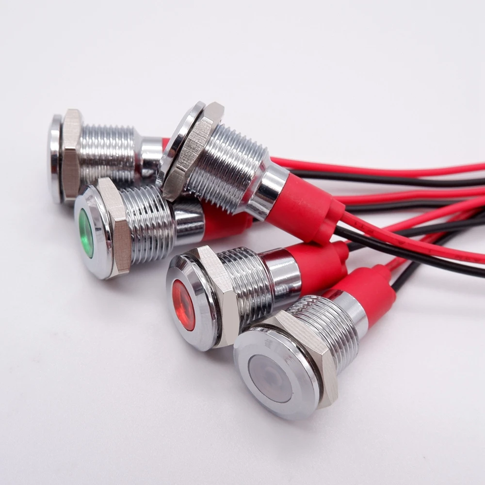 10mm Metal Indicator Light LED Waterproof Signal Lamp 3V 6V 12V 24V 110V 220V With Wire Red Orange Blue Green White Metal button