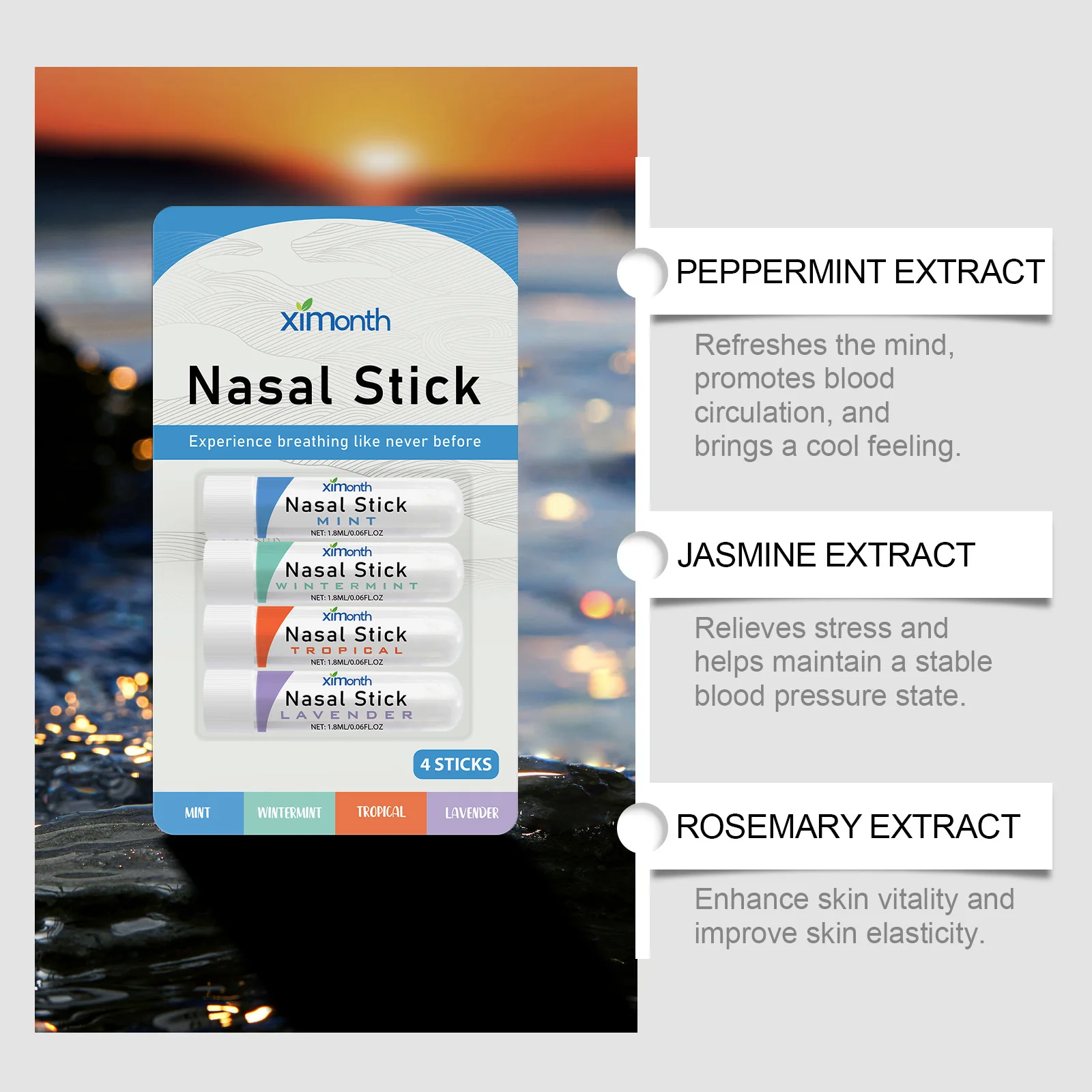 Nasal Stick 4 Pack Boom Boost Focus Enhance Breath Long Lasting Refreshing Sensation Aromatherapy Inhalation Cooling Oil Stick view 4