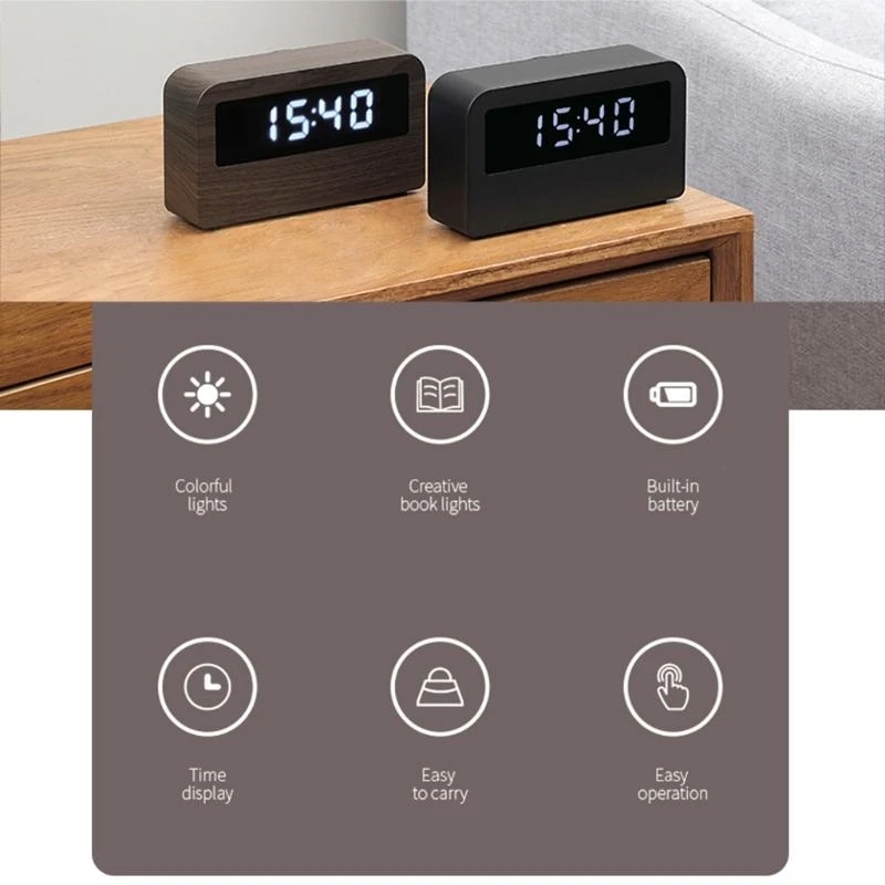 KX4B Colorful Clock for Time Light for Home Bedroom Dormitory Desktop Decoration Folding Led Book Light USB Charging Office