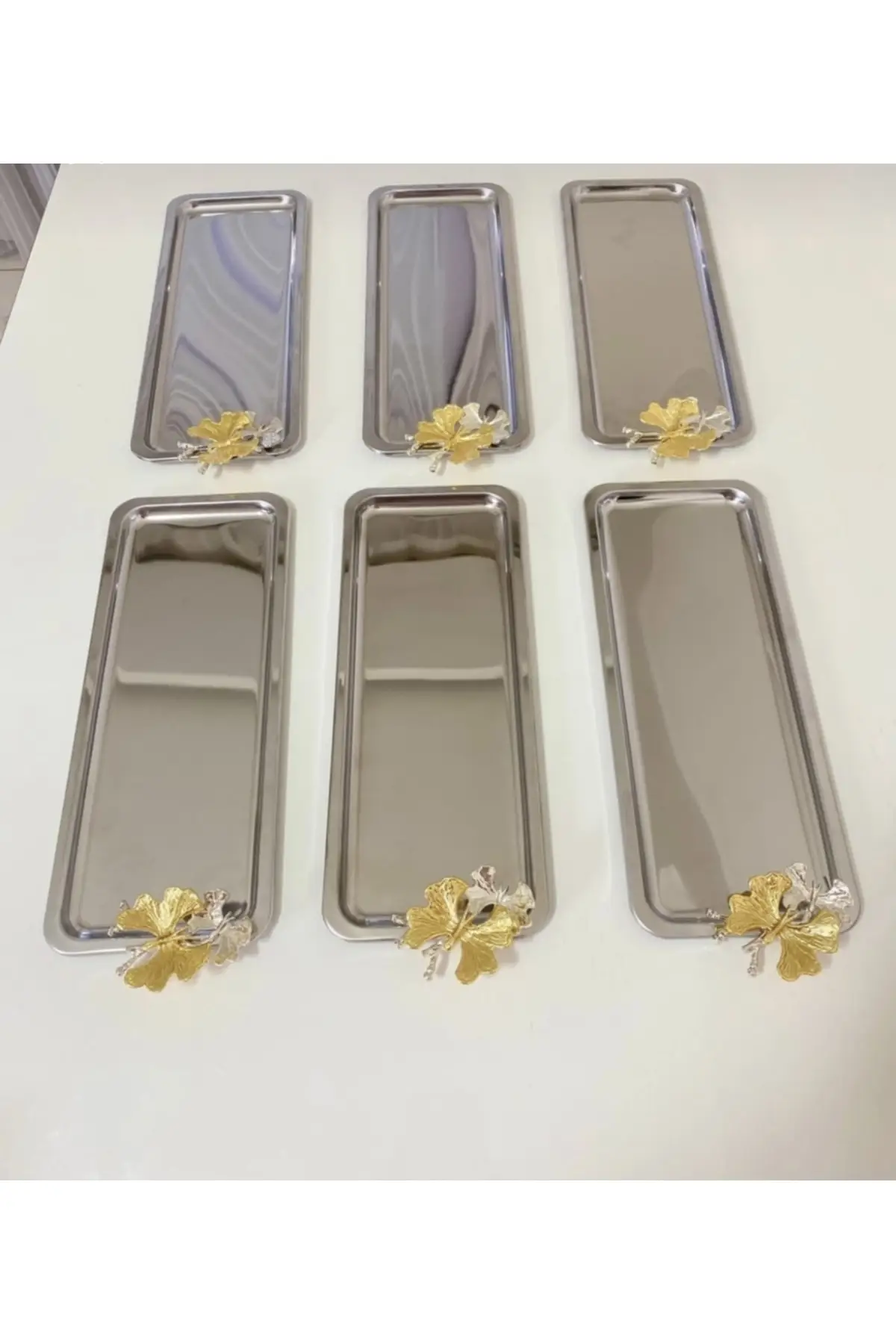 6 pcs stainless steel luxury butterfly detailed Tea, coffee, coffee, and serving tray luxury 2022 tray