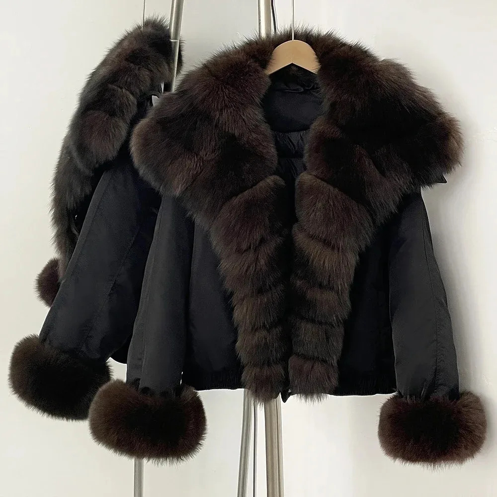 

Real Fox Fur Collar Winter Women Down Jacket New Parker Warm Short Duck Down Coat Fashion Real Fur Cuffs Puffer Jacket Female