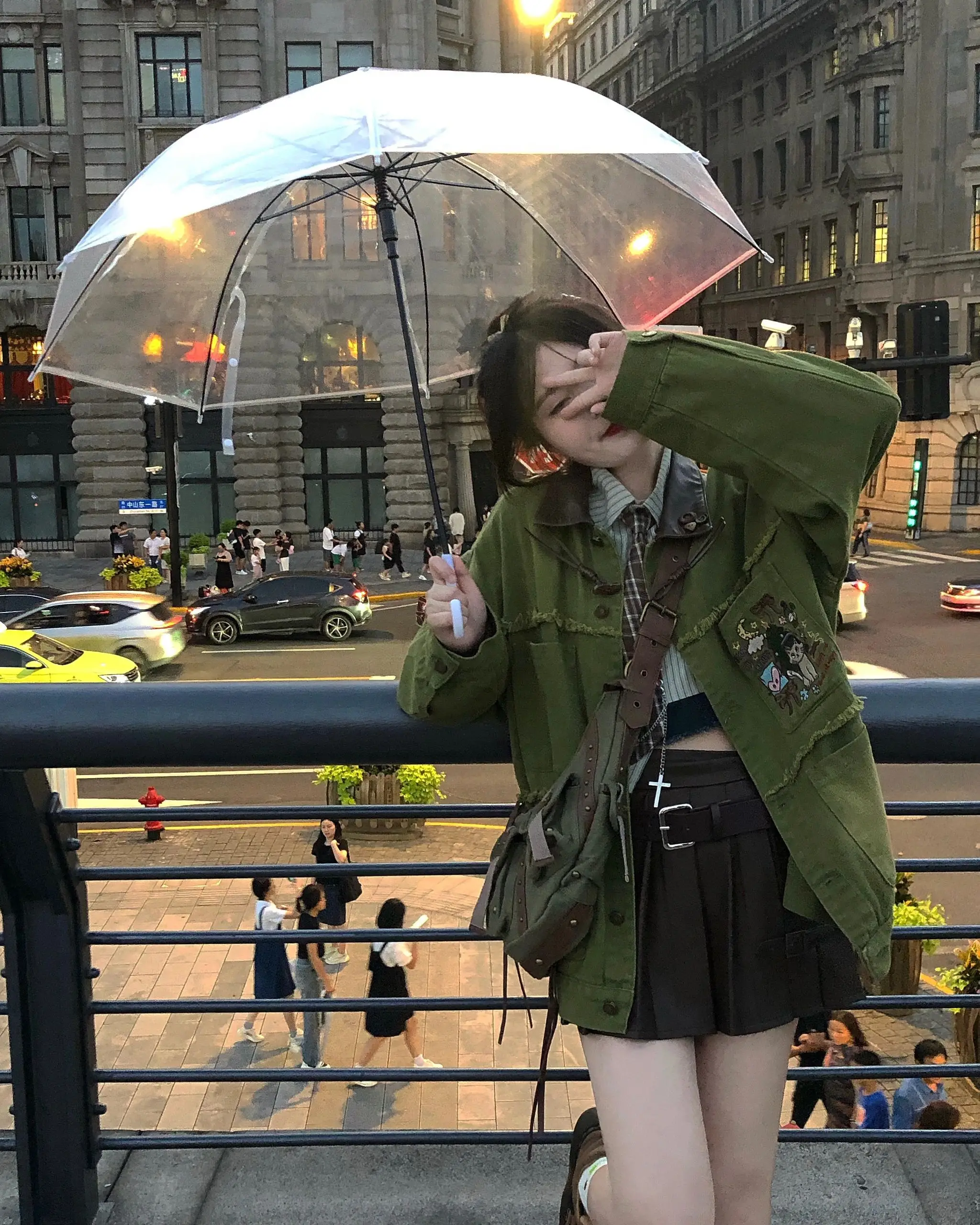 2025 Spring and Autumn American Retro Style Avocado Green Patchwork Denim Jacket Women's Loose Blue Casual Daily Jacket