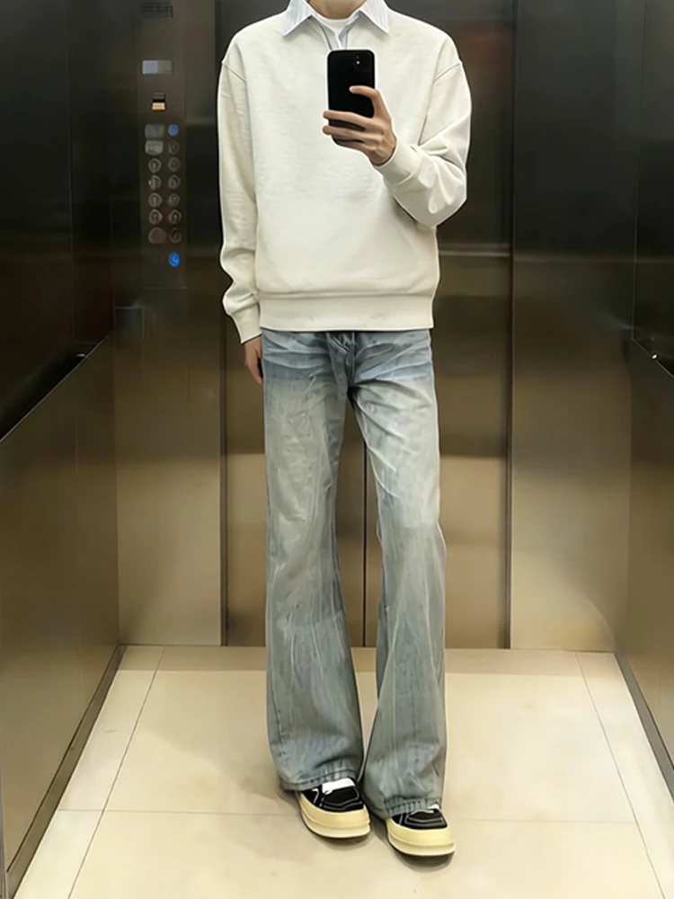 

Slim Straight Jeans Men's Spring High Street American Vibe Style Pants Narrow Version Flared Denim Jeans Youth Casual Fit Jeans
