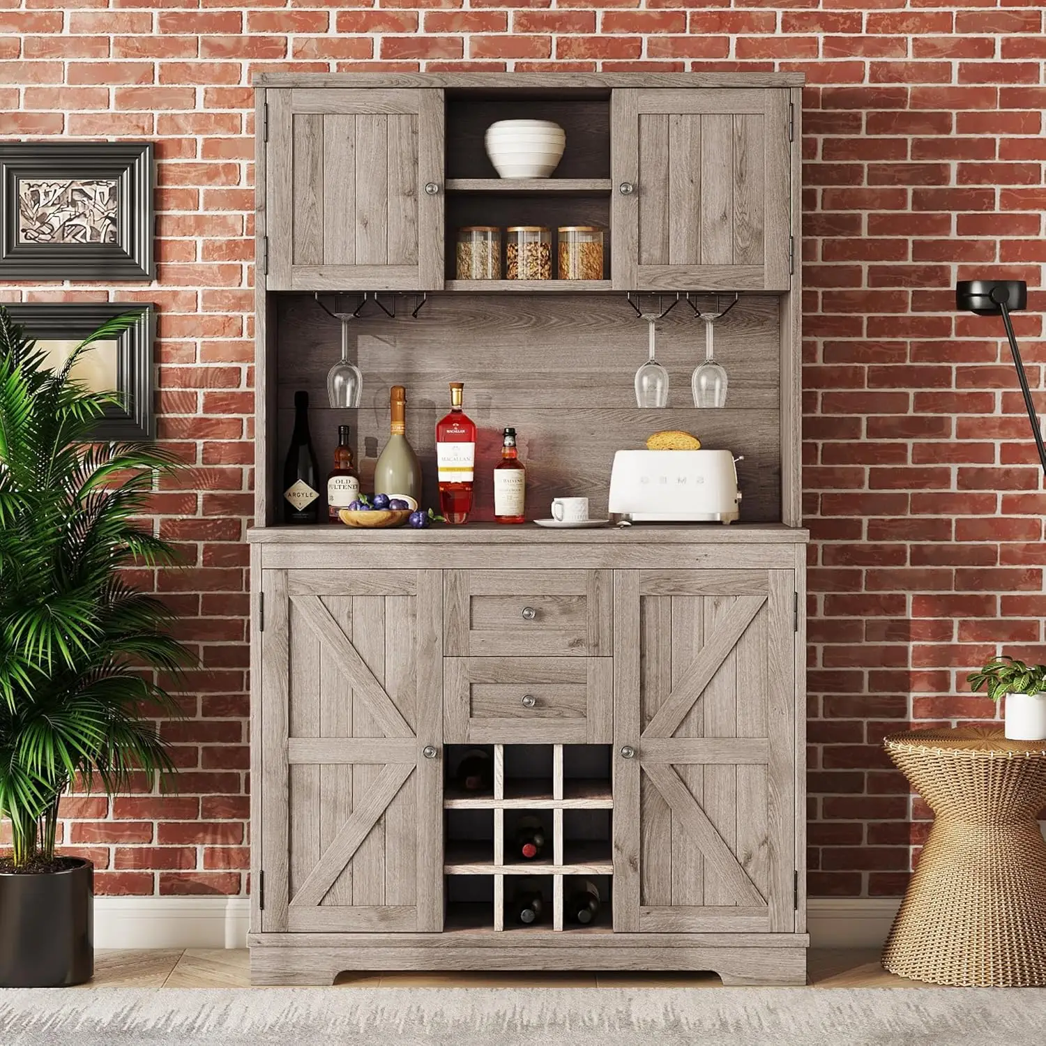 

Coffee Bar Cabinet Kitchen Pantry with Storage, Farmhouse Wine Cabinet with Drawers Shelves and cabinets, Buffet Cabinet Wine &