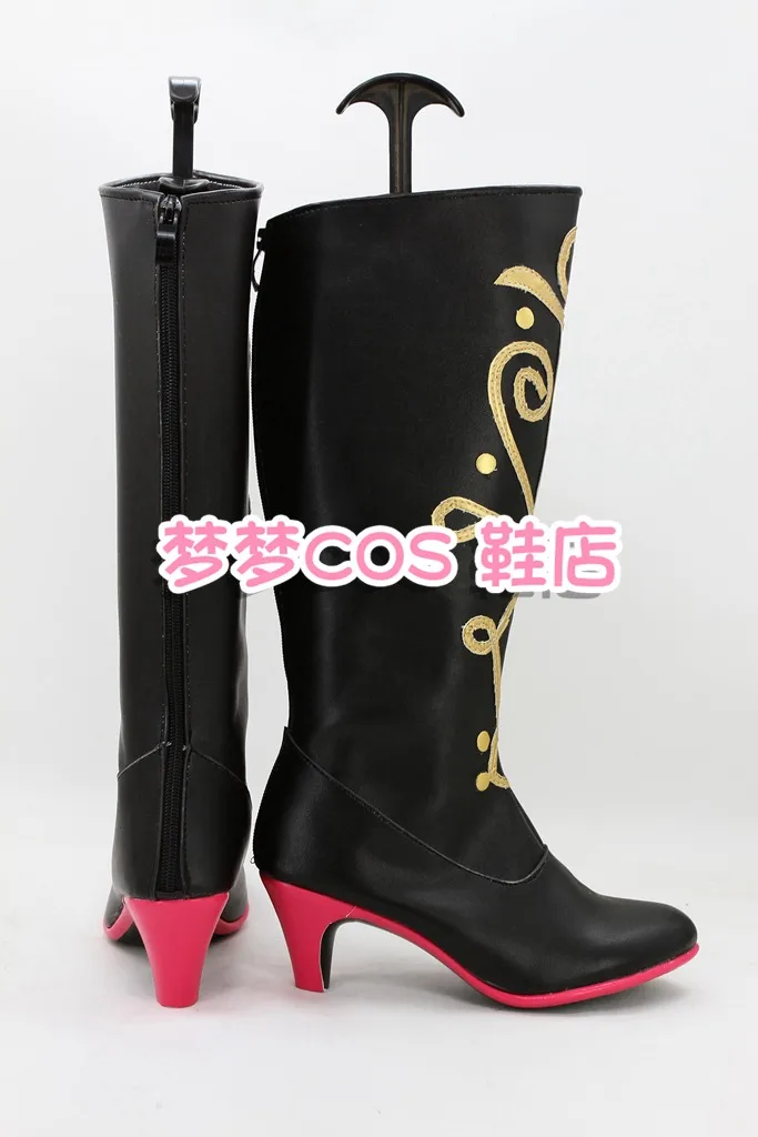 Anime Characters Shoes Anna Cosplay Costume Shoes Black White Handmade Faux Leather Long High Heeled Boots